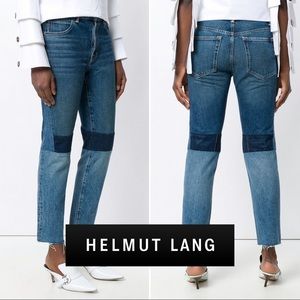 HELMUT LANG Patchwork Mid Rise Raw Hem Ankle Jeans